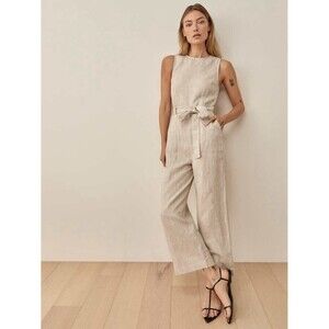 Reformation Oatmeal Cream Naomi Linen Wide Leg Sleeveless Belted Jumpsuit Size 4